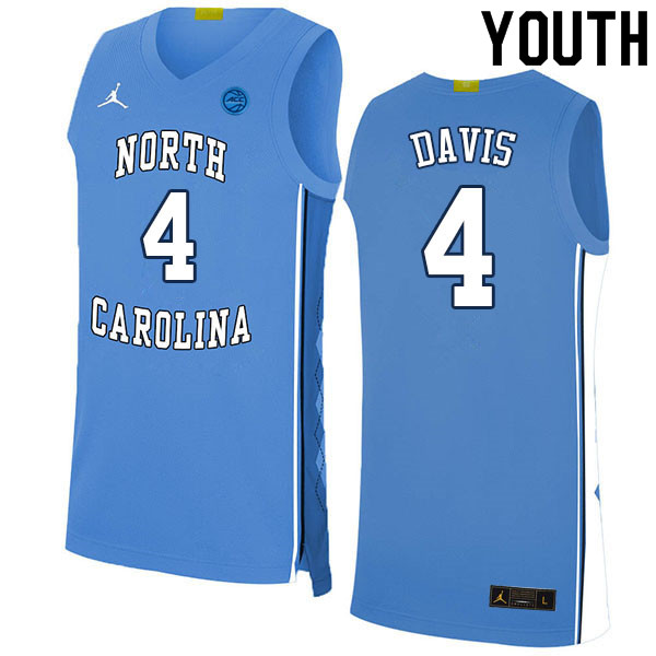 Youth #4 RJ Davis North Carolina Tar Heels College Basketball Jerseys Sale-Blue